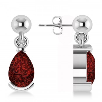 Garnet Dangling Pear Earrings 14k White Gold (2.00ct)