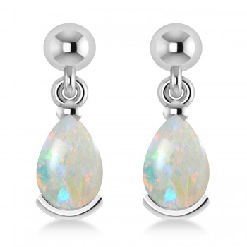 Lab Opal Dangling Pear Earrings 14k White Gold (2.00ct)