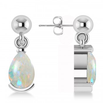 Opal Dangling Pear Earrings 14k White Gold (2.00ct)