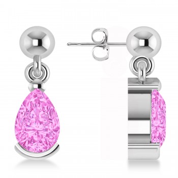 Pink Sapphire Dangling Pear Earrings 14k White Gold (2.00ct)