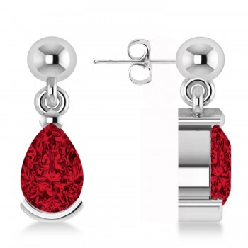 Ruby Dangling Pear Earrings 14k White Gold (2.00ct)