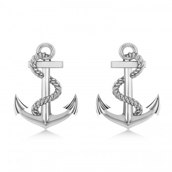 Anchor With Rope Earrings 14k White Gold