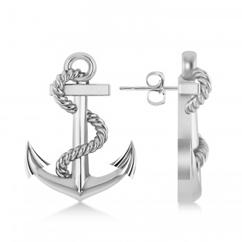 Anchor With Rope Earrings 14k White Gold