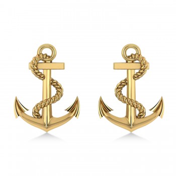 Anchor With Rope Earrings 14k Yellow Gold