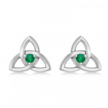 Emerald Celtic Knot Stud Earrings 14k White Gold (0.10ct)