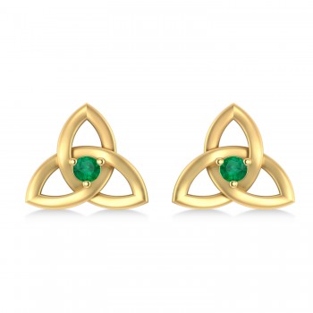 Emerald Celtic Knot Stud Earrings 14k Yellow Gold (0.10ct)