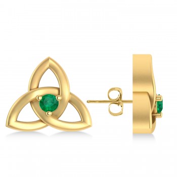 Emerald Celtic Knot Stud Earrings 14k Yellow Gold (0.10ct)