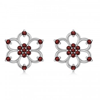 Garnet Six-Petal Flower Earrings 14k White Gold (0.26ct)