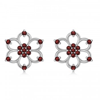 Garnet Six-Petal Flower Earrings 14k White Gold (0.26ct)