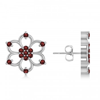 Garnet Six-Petal Flower Earrings 14k White Gold (0.26ct)