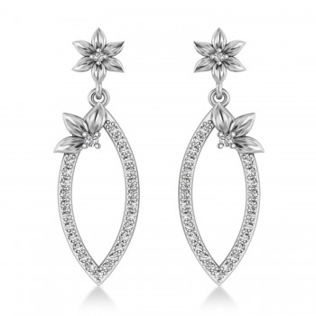Diamond Flower Dangling Earrings 14k White Gold (0.58ct)