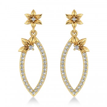Diamond Flower Dangling Earrings 14k Yellow Gold (0.58ct)