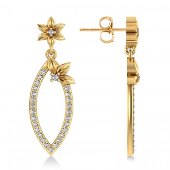 Diamond Flower Dangling Earrings 14k Yellow Gold (0.58ct)