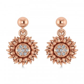 Diamond Sunflower Dangling Earrings 14k Rose Gold (0.14ct)