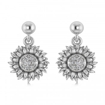 Diamond Sunflower Dangling Earrings 14k White Gold (0.14ct)