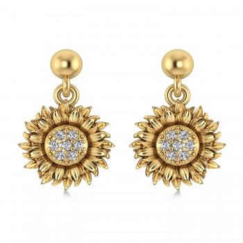 Diamond Sunflower Dangling Earrings 14k Yellow Gold (0.14ct)