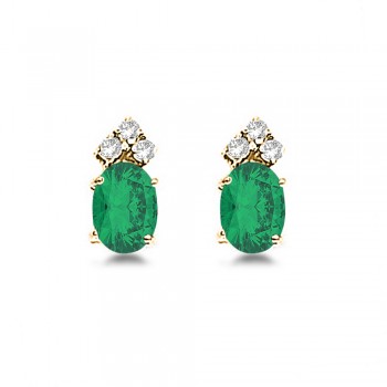 Oval Emerald and Diamond Stud Earrings 14k Yellow Gold (1.24ct)
