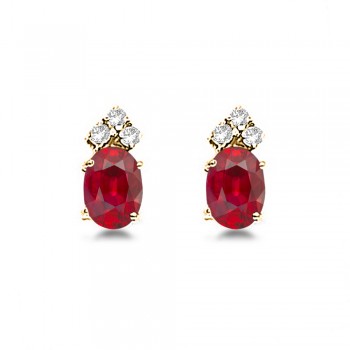 Oval Ruby and Diamond Stud Earrings 14k Yellow Gold (1.24ct)