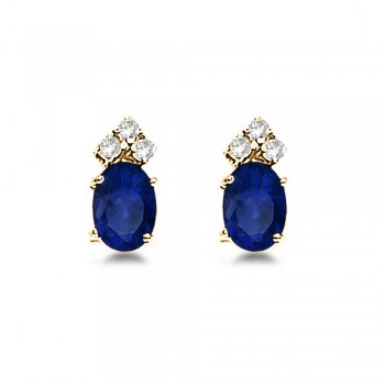 Oval Blue Sapphire and Diamond Stud Earrings 14k Yellow Gold (1.24ct)