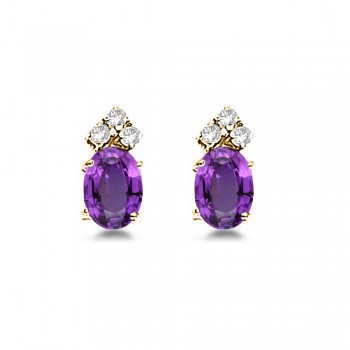 Oval Lab Amethyst & Diamond Stud Earrings 14k Yellow Gold (1.24ct)