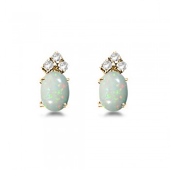 Oval Opal & Diamond Stud Earrings 14k Yellow Gold (1.24ct)