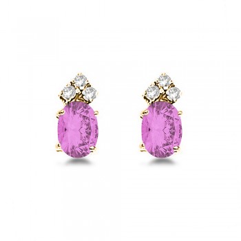 Oval Pink Sapphire & Diamond Stud Earrings 14k Yellow Gold (1.24ct)