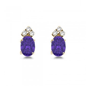 Oval Lab Tanzanite & Diamond Stud Earrings 14k Yellow Gold (1.24ct)