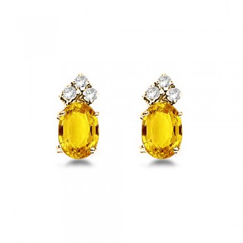 Oval Lab Yellow Sapphire & Diamond Stud Earrings 14k Yellow Gold (1.24ct)