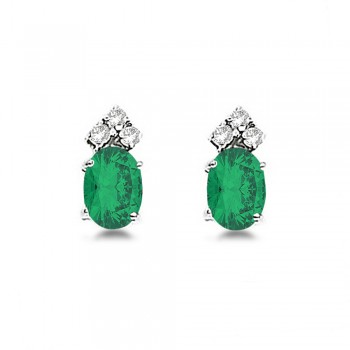 Oval Emerald and Diamond Stud Earrings 14k White Gold (1.24ct)
