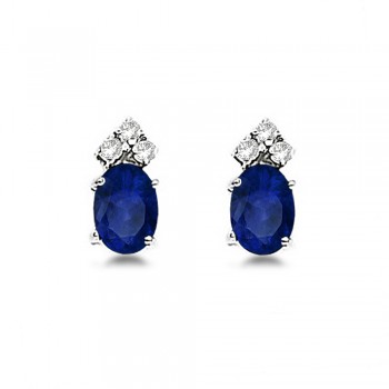 Oval Blue Sapphire and Diamond Stud Earrings 14k White Gold (1.24ct)