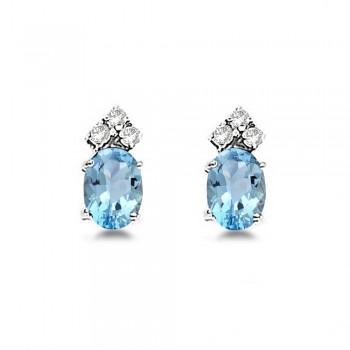 Oval Aquamarine & Diamond Stud Earrings 14k White Gold (1.24ct)