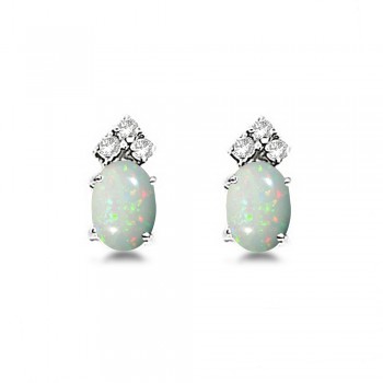 Oval Opal & Diamond Stud Earrings 14k White Gold (1.24ct)