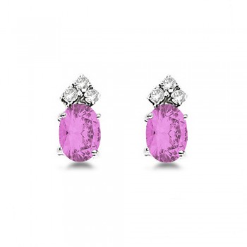 Oval Pink Sapphire & Diamond Stud Earrings 14k White Gold (1.24ct)