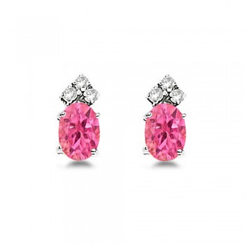 Oval Pink Tourmaline & Diamond Stud Earrings 14k White Gold (1.24ct)