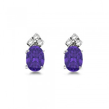 Oval Lab Tanzanite & Diamond Stud Earrings 14k White Gold (1.24ct)