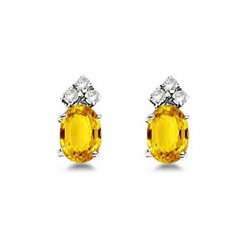 Oval Lab Yellow Sapphire &  Diamond Stud Earrings 14k White Gold (1.24ct)