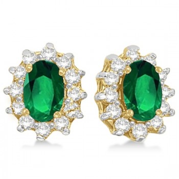 Oval Lab Grown Emerald & Diamond Earrings 14k Yellow Gold (2.05ct)