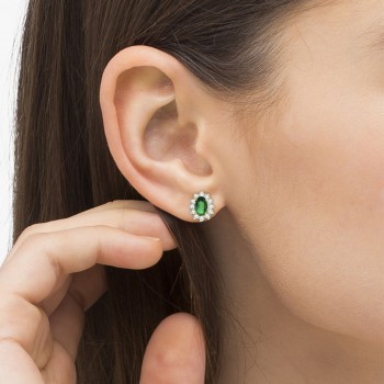 Oval Lab Grown Emerald & Diamond Earrings 14k Yellow Gold (2.05ct)