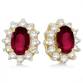 Oval Lab Grown Ruby & Diamond Earrings 14k Yellow Gold (2.05ct)