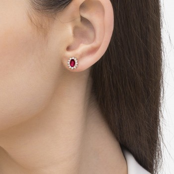 Oval Lab Grown Ruby & Diamond Earrings 14k Rose Gold (2.05ct)