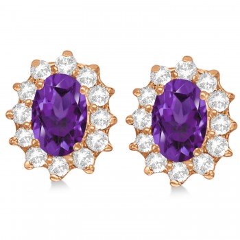 Oval Amethyst & Diamond Accented Earrings 14k Rose Gold (2.05ct)