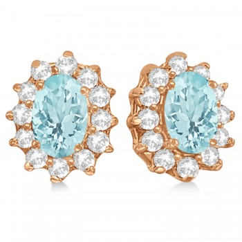 Oval Aquamarine & Diamond Accented Earrings 14k Rose Gold (2.05ct)