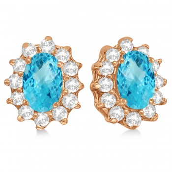 Oval Blue Topaz & Diamond Accented Earrings 14k Rose Gold (2.05ct)