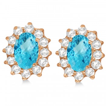 Oval Blue Topaz & Diamond Accented Earrings 14k Rose Gold (2.05ct)