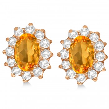 Oval Citrine & Diamond Accented Earrings 14k Rose Gold (2.05ct)