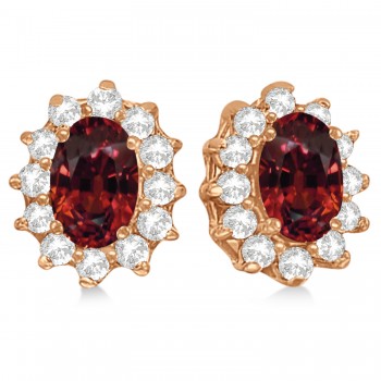 Oval Garnet & Diamond Accented Earrings 14k Rose Gold (2.05ct)