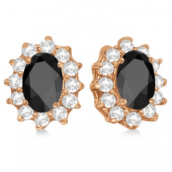 Oval Black Onyx & Diamond Accented Earrings 14k Rose Gold (2.05ct)