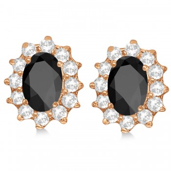 Oval Black Onyx & Diamond Accented Earrings 14k Rose Gold (2.05ct)