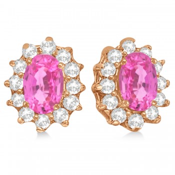 Oval Lab Grown Pink Sapphire & Diamond Earrings 14k Rose Gold (2.05ct)