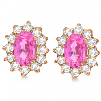 Oval Lab Grown Pink Sapphire & Diamond Earrings 14k Rose Gold (2.05ct)